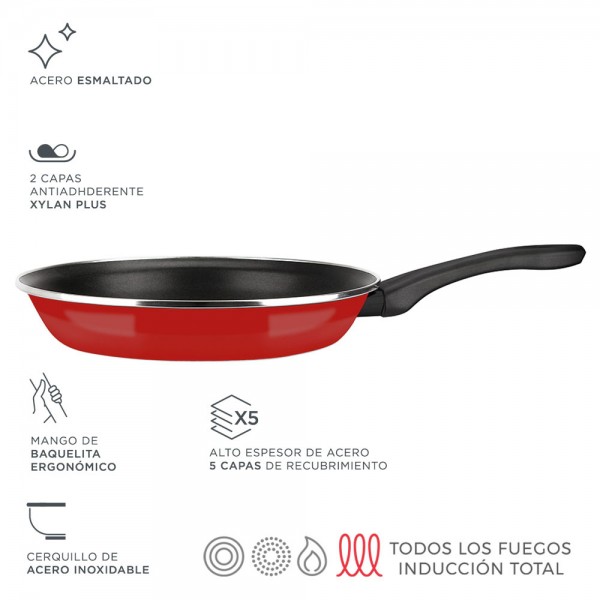 Sartén de acero aisi 430 optimax roja ø28 cm